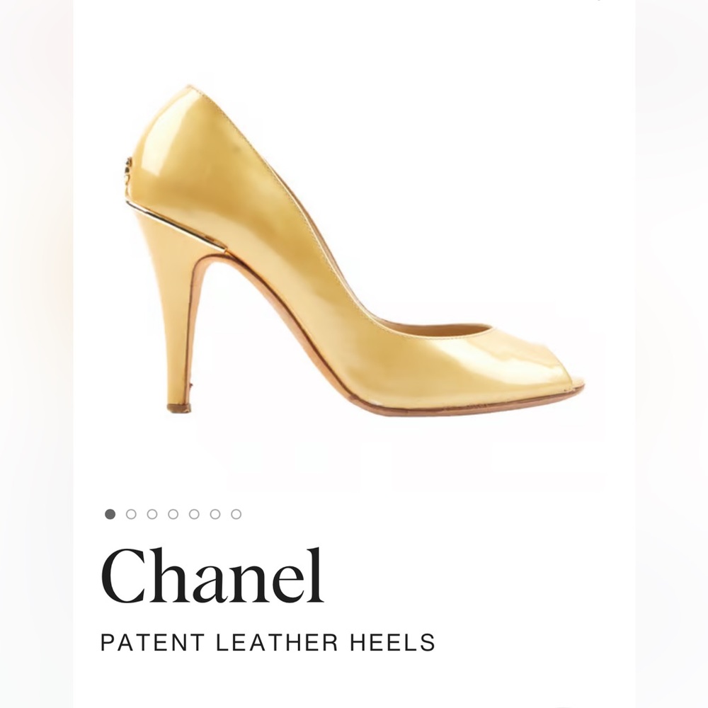 Chanel patent leather cc heel with Chanel logo on back. size 38 1/2